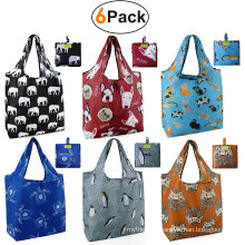 Expandable Folding Tote Bag Reusable Nylon190t Polyester Foldable Grocery Shopping Bag